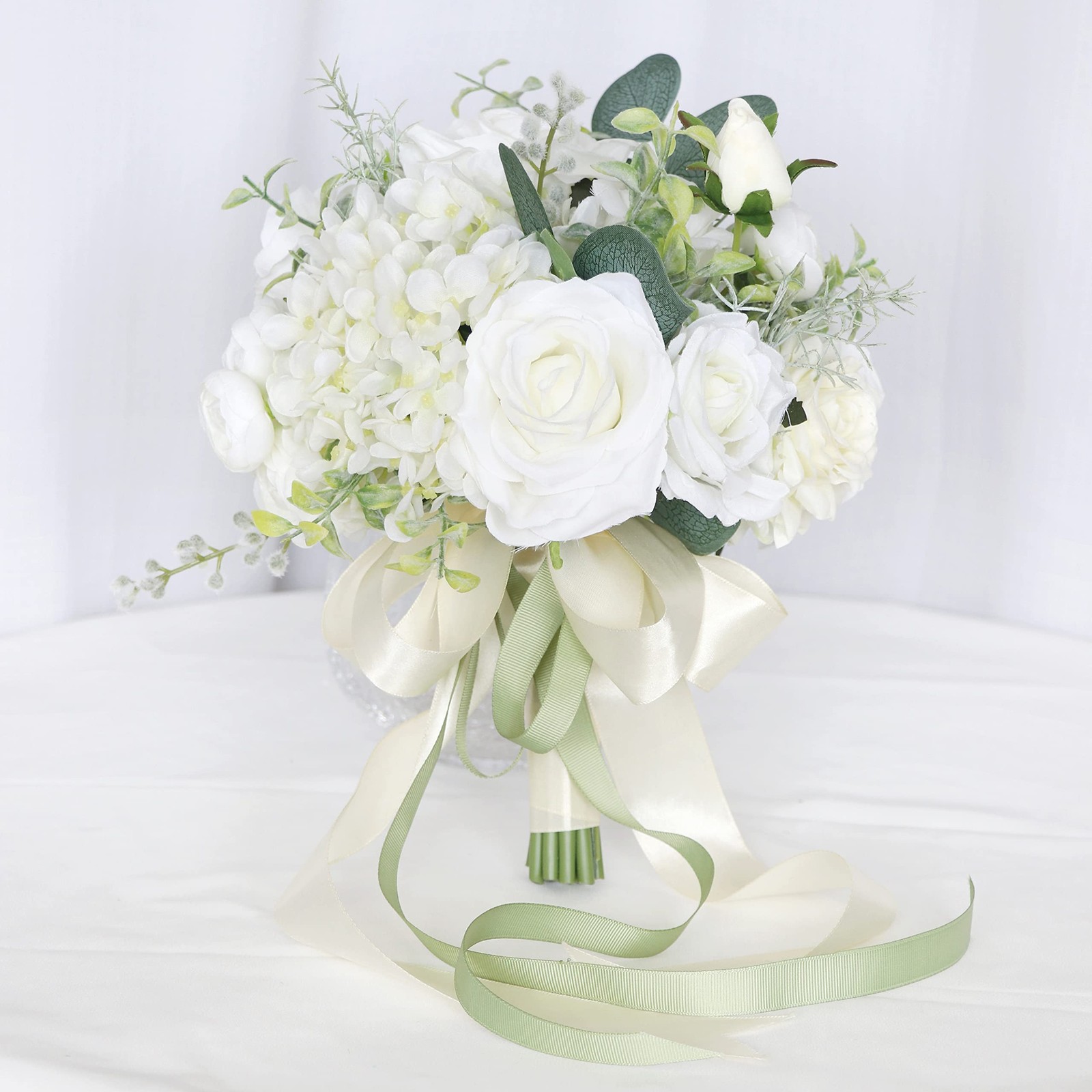 Wedding Bridal Bouquet Bridesmaid Artificial White Rose Church Home Decor