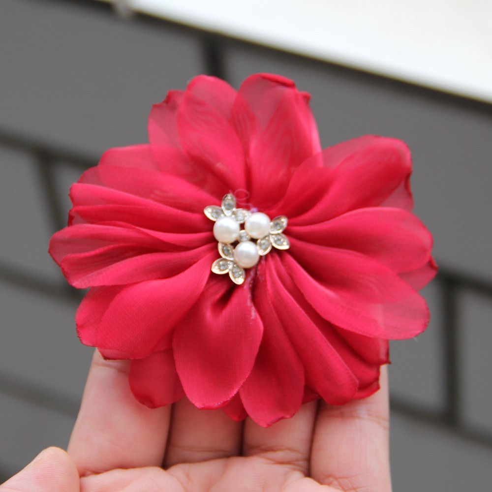 9cm Pearl Mesh Gauze Artificial Chiffon Flower Patch Applique Fabric Wedding