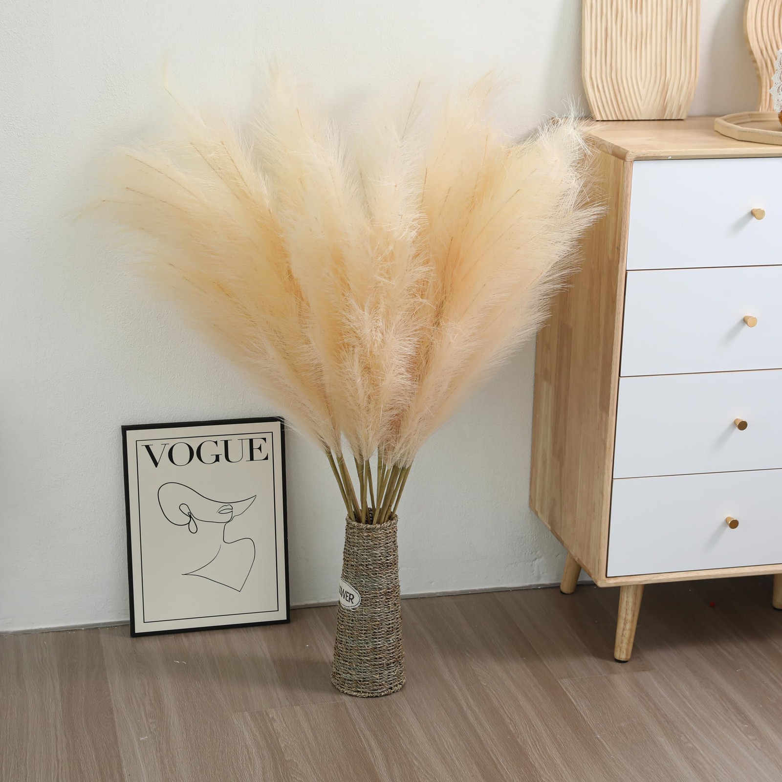 Champagne Faux Pampas Grass – 45-Inch Set of 8 | Boho Home Decor | Tall Artif…