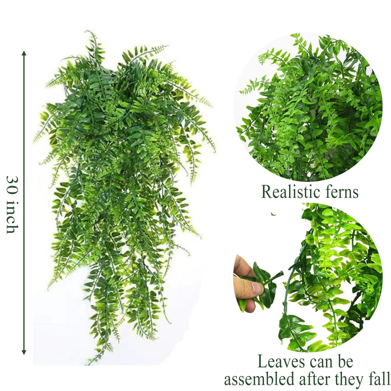 Plastic Plants,Fake Hanging Plants Ferns,Small Outdoor Faux Plant,4 PCS