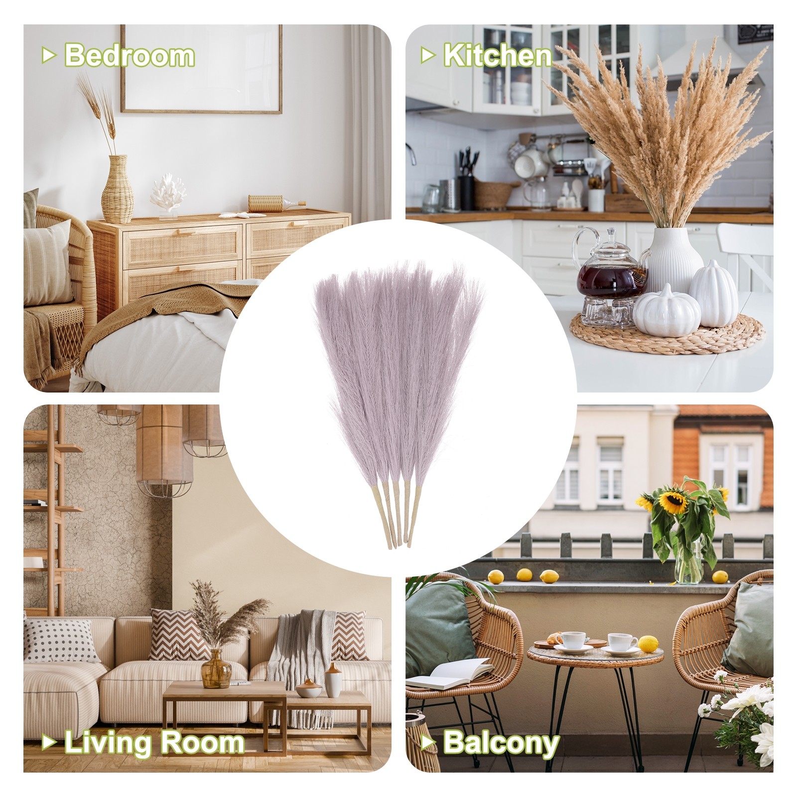 5pcs Dried Faux Pampas Grass 17″ Artificial Pampas Grass Decor Lilac