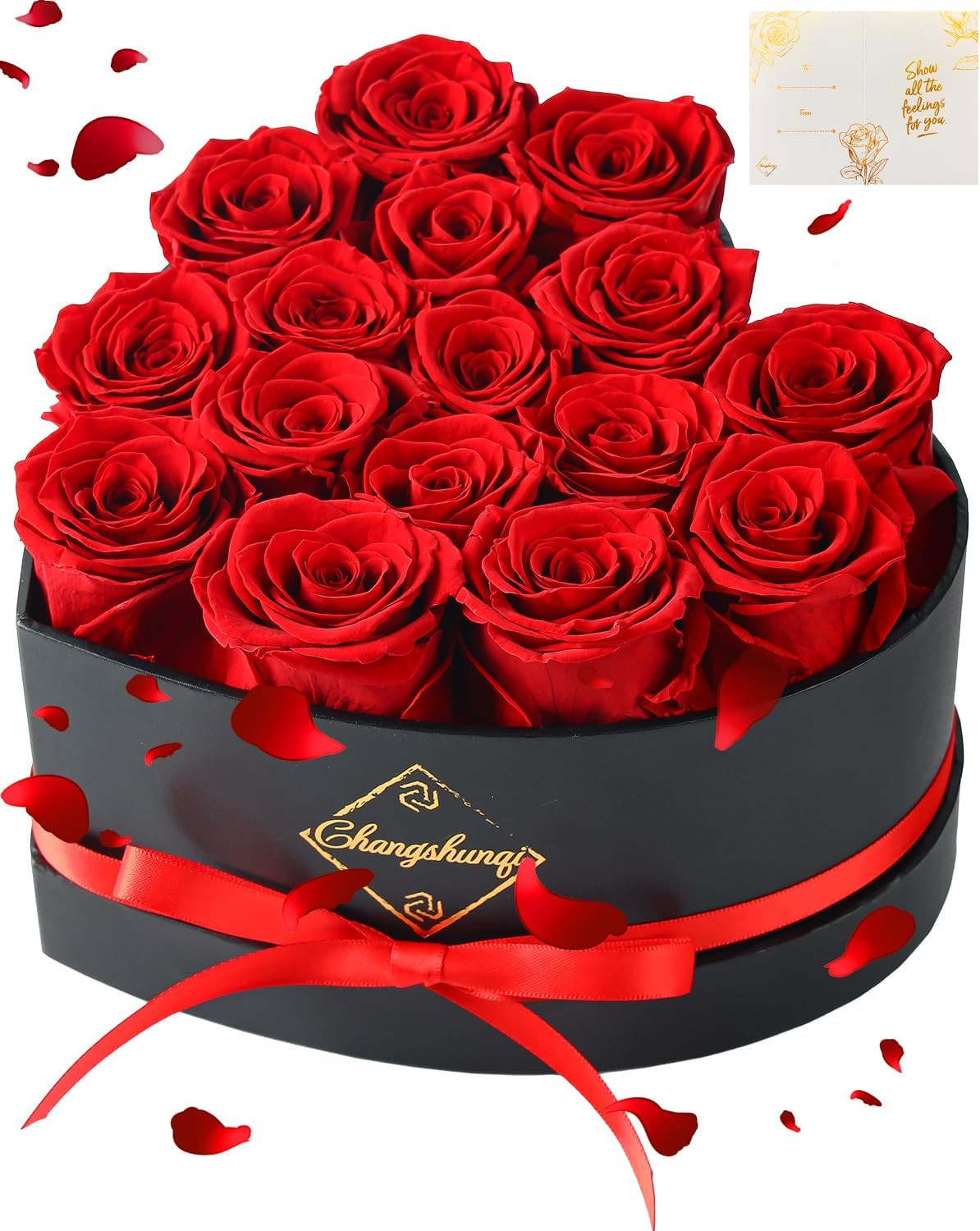 16 Preserved Roses in Heart Box Forever Flowers Romantic Gift for Women