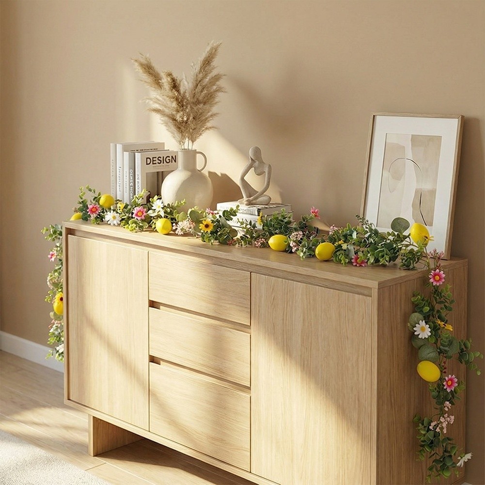 Artificial Lemon Vine with Greenery for Spring Mantel or Shelf Decoration
