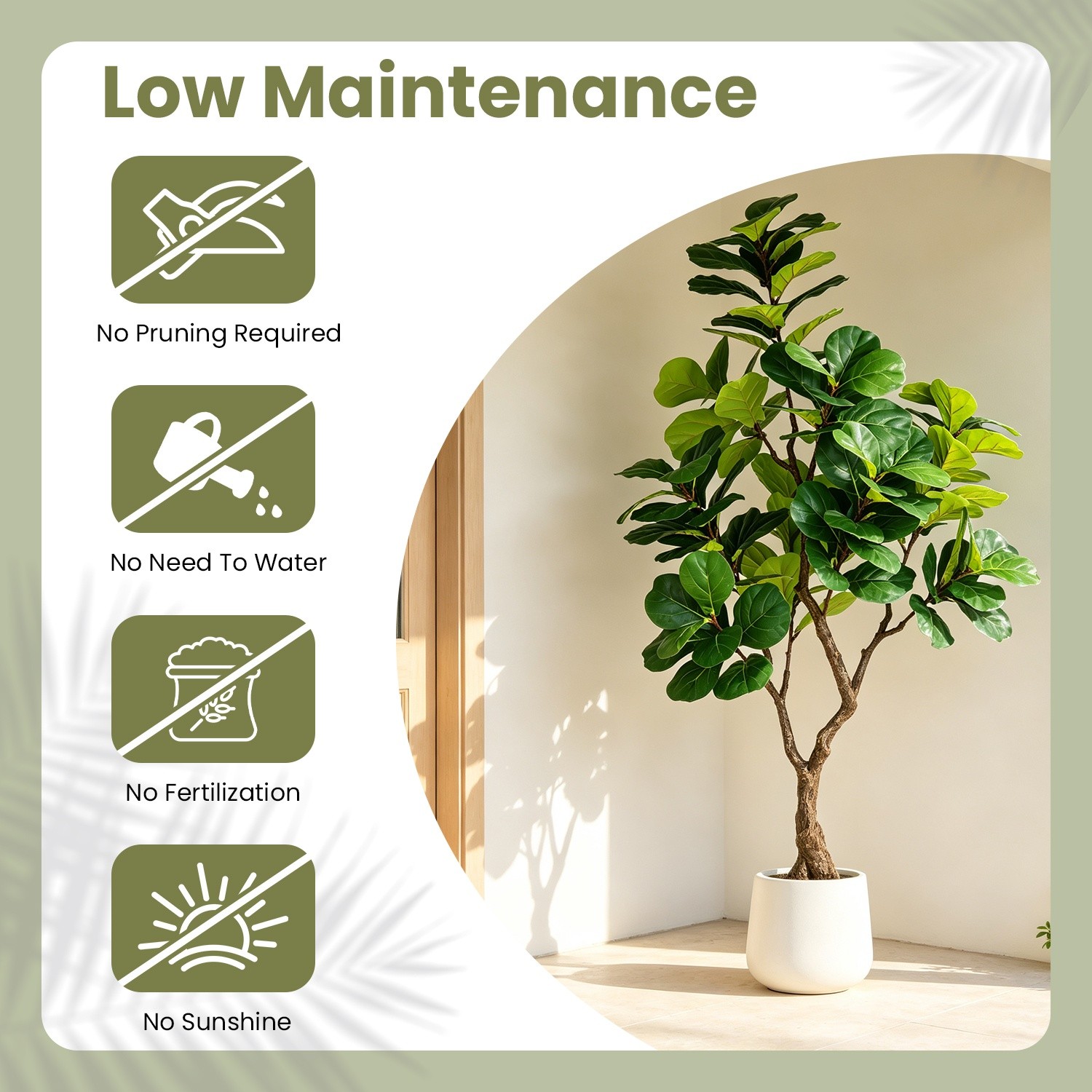 6FT Artificial Fiddle Leaf Fig Tree w/ Decorative White Pot Realistic Faux Plant