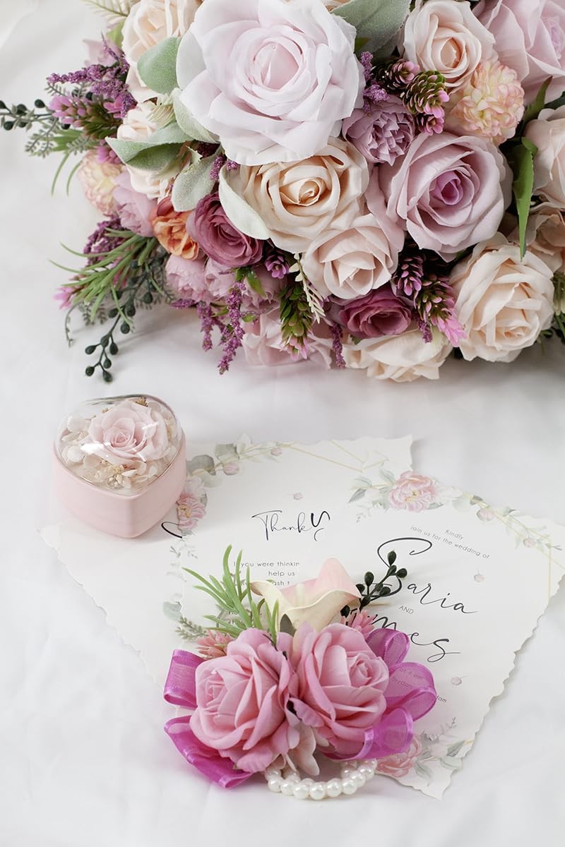 Soft Rose Pink Corsage and Boutonniere Set for Wedding Prom, Artificial Calla Li