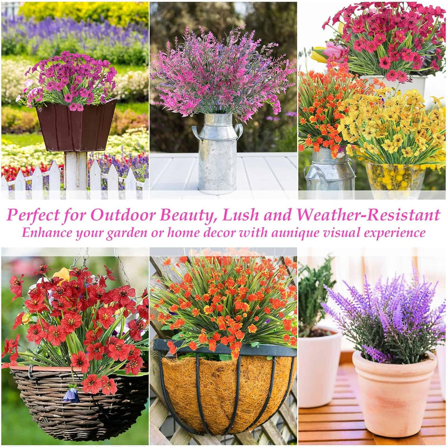 18 Bundles Artificial Flowers for Outdoors, UV Resistant Realistic Fake Spring S
