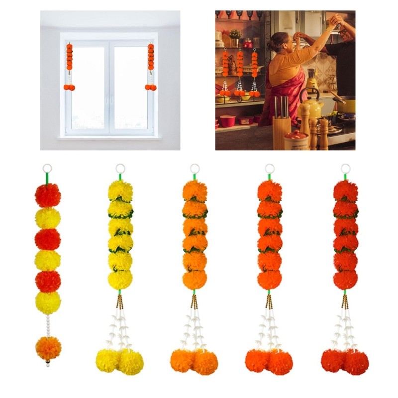 Marigold Hanging Ornament Diwali Decors Artificial Marigold Garlands for Decors
