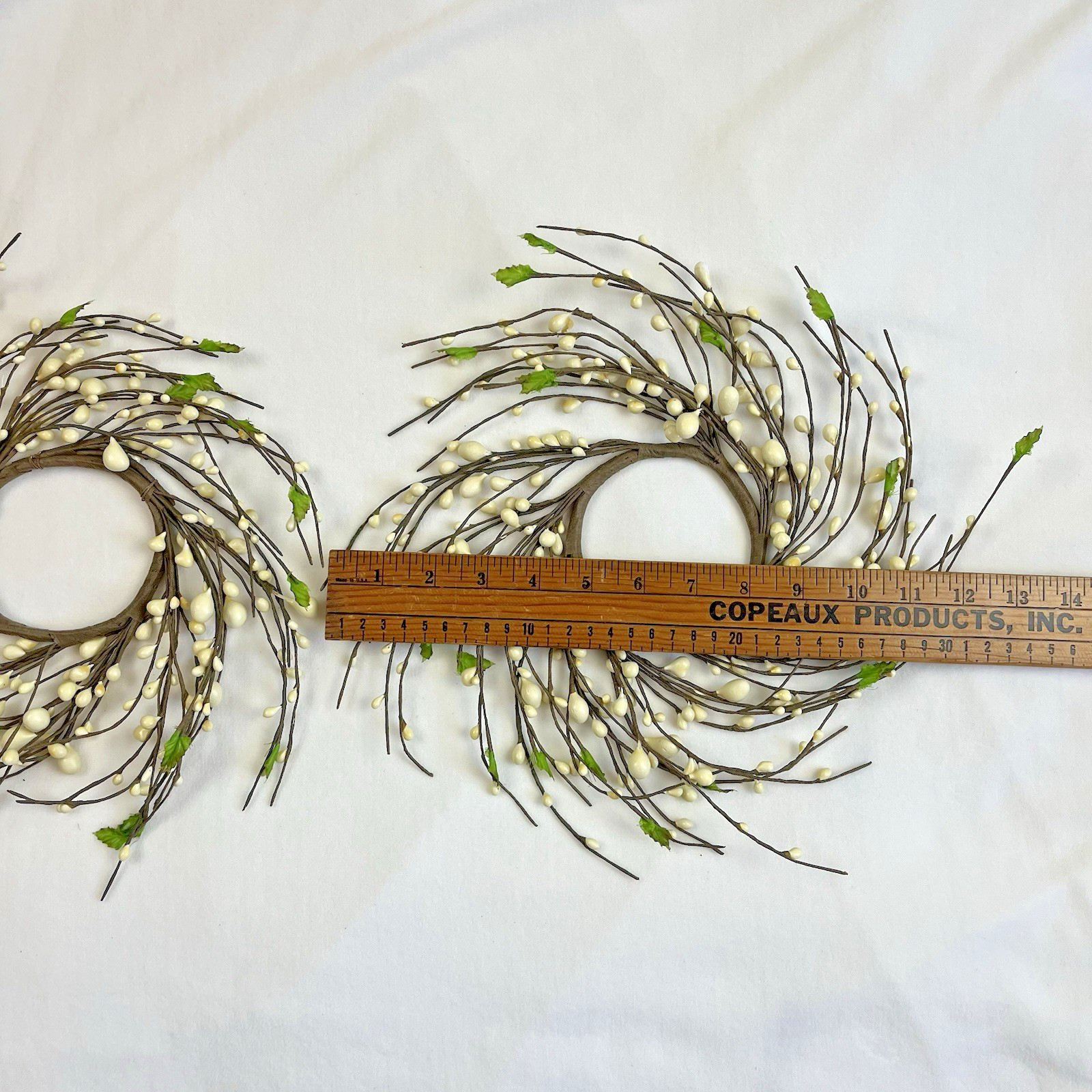 NEW Primitive Pip Berry Wreaths/Candle Rings 3.25″ IVORY/Leaves – ONE SET OF 2