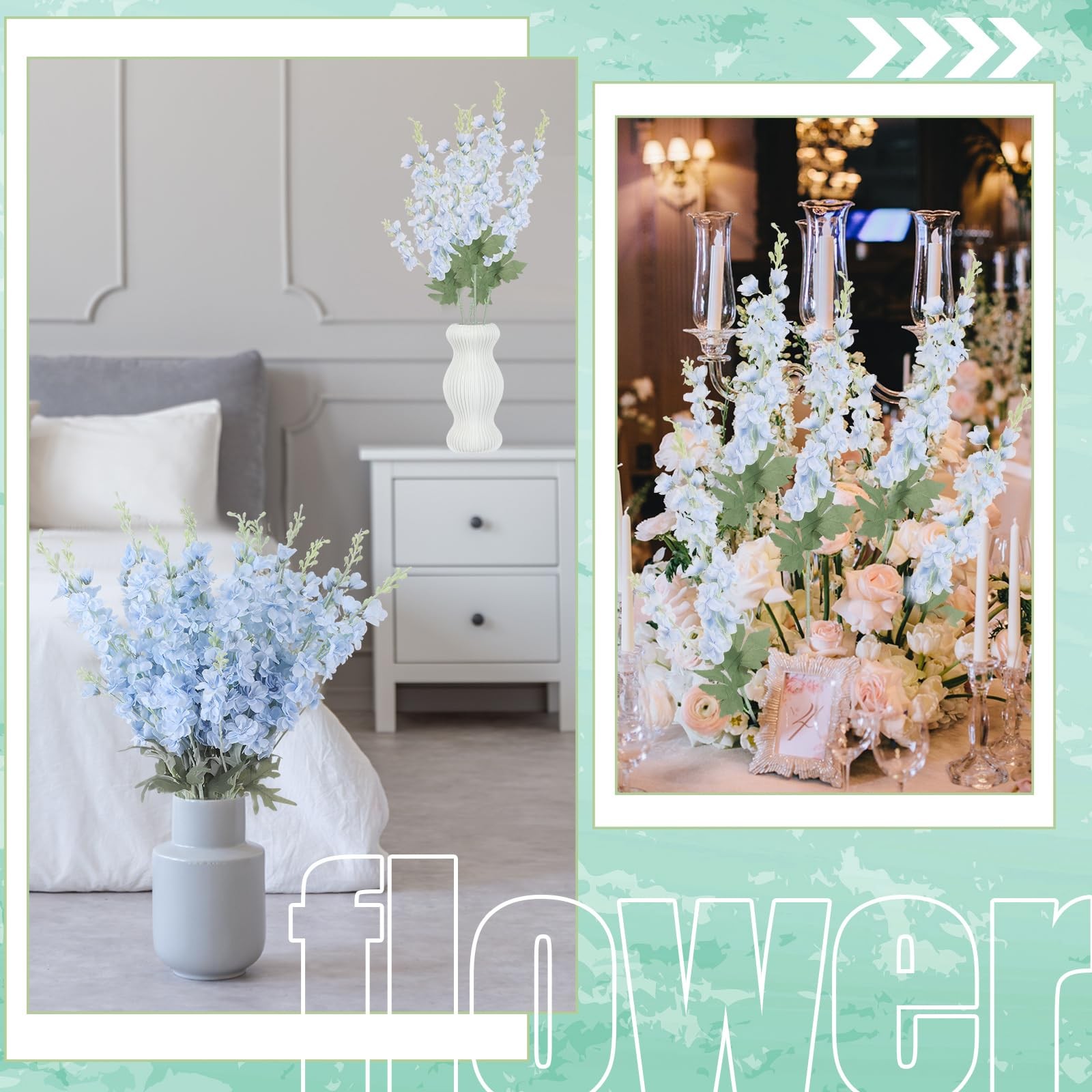 24 Pcs Delphinium Artificial Flower 35.4” Long Larkspur Stem Silk Fake Faux …