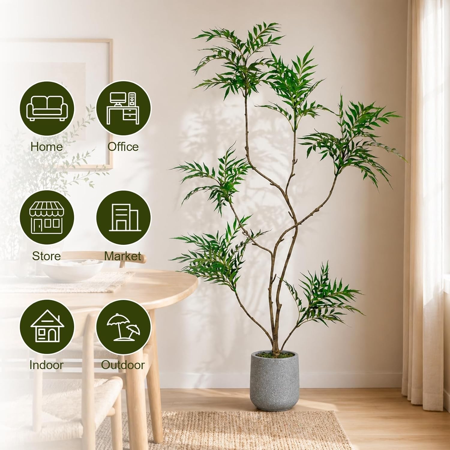6FT Artificial Mahonia Fortunei Tree, Real-Touch Leatherleaf Faux Tree with D…