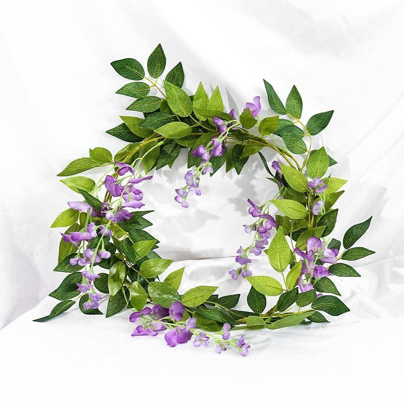 SLanC Garland Artificial Flowers Wisteria Vine – 5Pcs Total 33ft Purple Fake