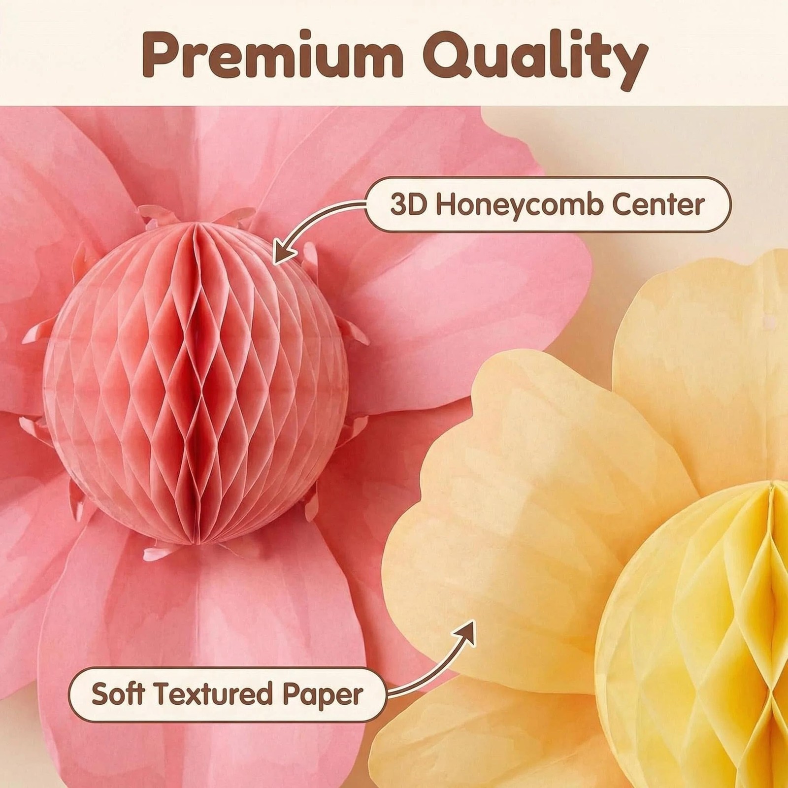 9 PCS Pastel Flower Party Decorations Honeycomb Fairy Flowers Spring Easter