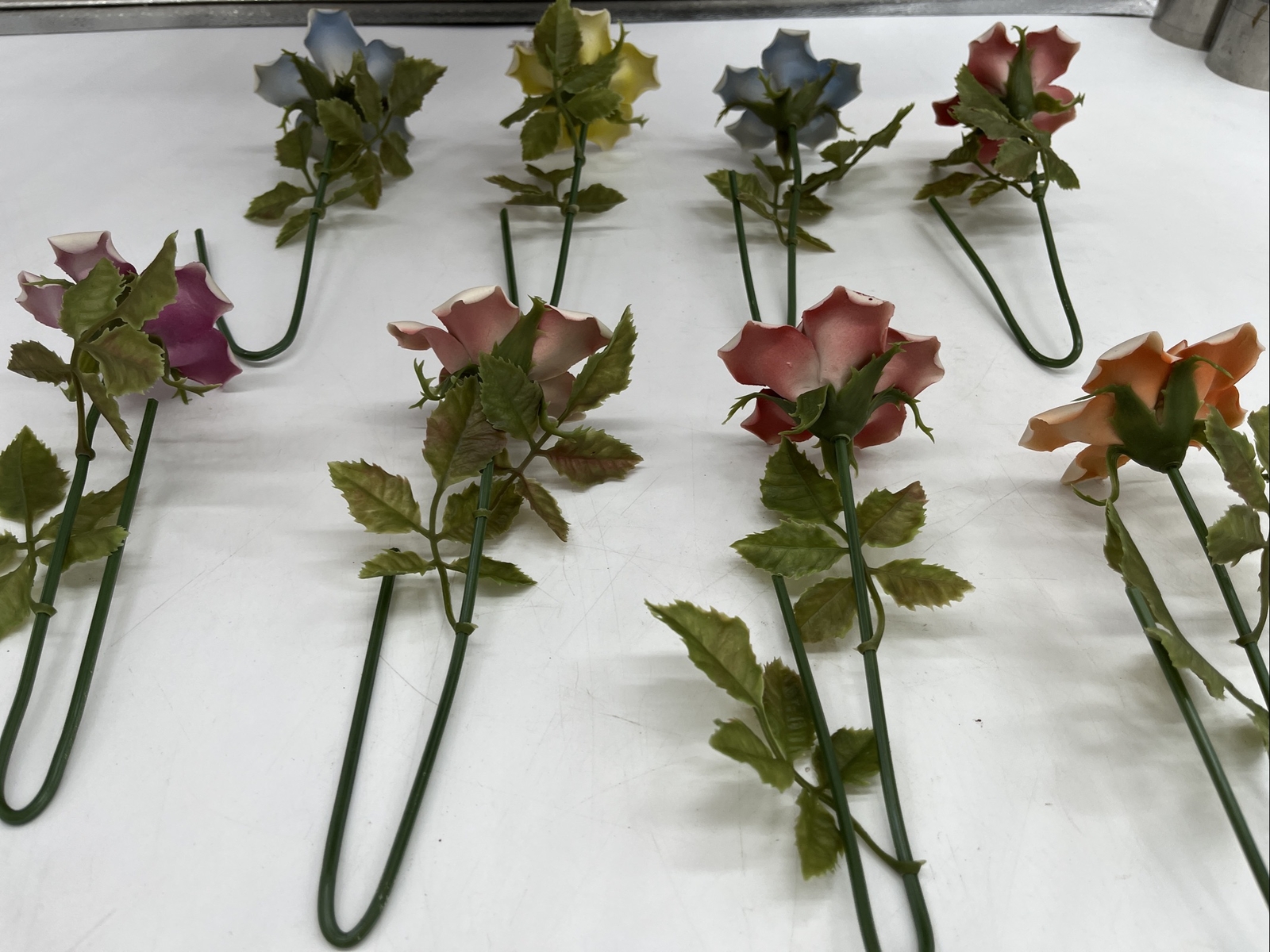 12 vintage stemmed porcelain flowers ceramic no chips