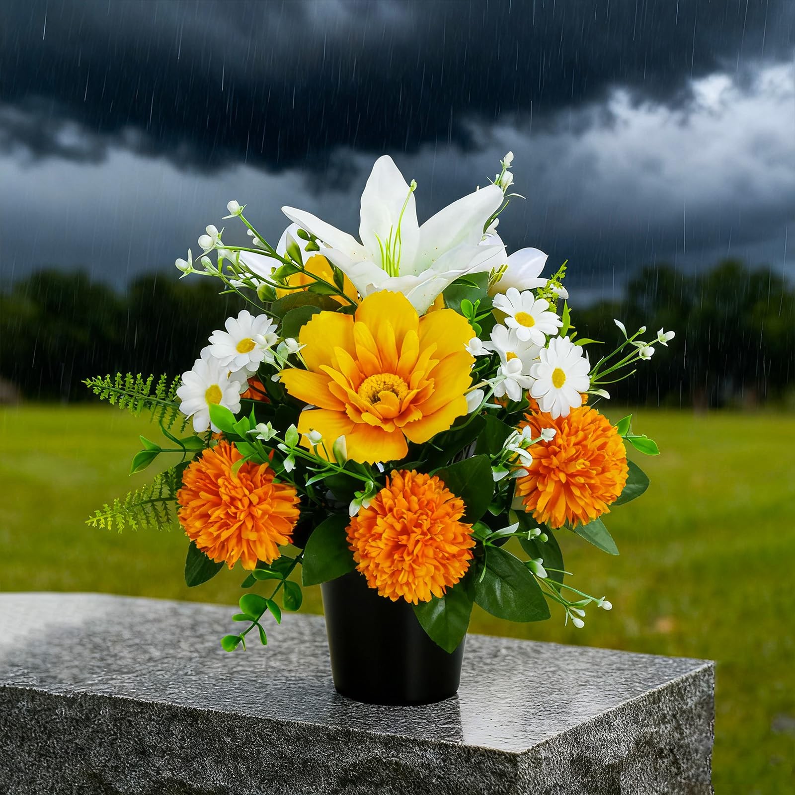 Artificial Grave Flowers in Pots, Potted Artificial Chrysanthmums Lily Daisy …