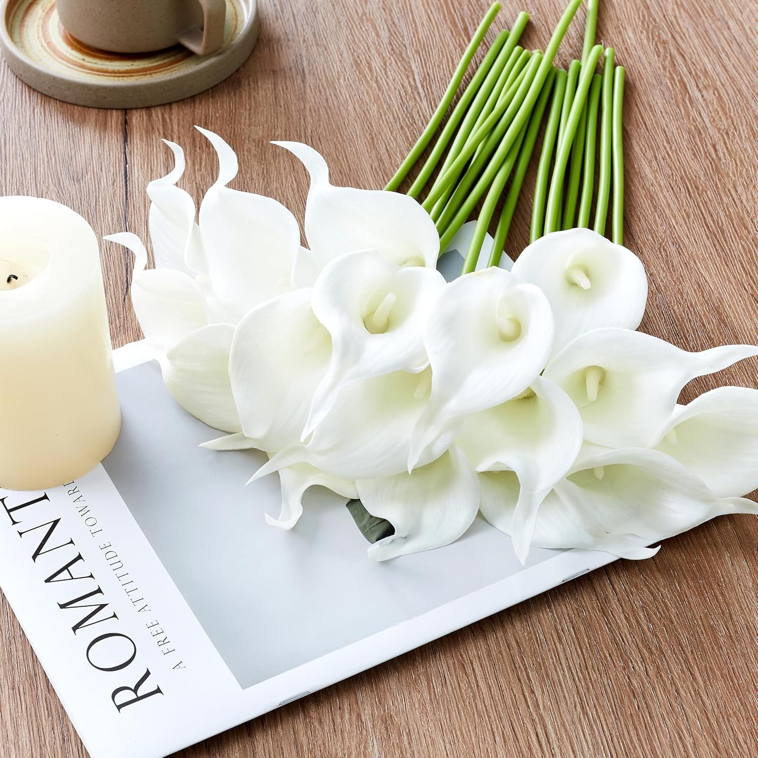 12Pcs White Calla Lily Artificial Flowers for Wedding Bouquet | Faux Real Touch