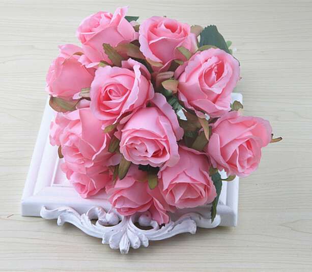 13 Color 12Head Silk Rose Flower Floral Wedding Bridal Bouquet Home Party Decora