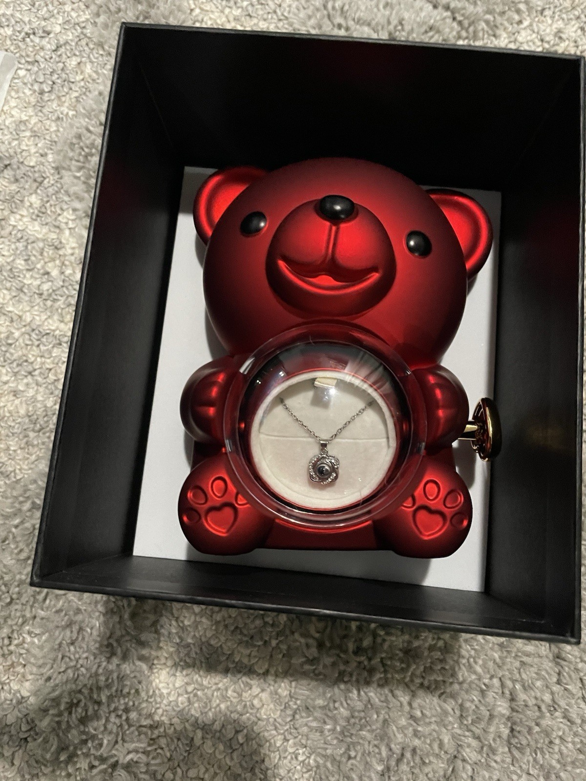 Womens Preserved Red Rose Cute Bear Box Eternal Flowers Gift Set – With Necklace