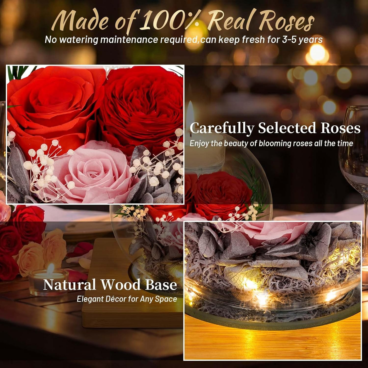 Preserved Red Real Rose in Glass with Scented Candles – Forever Flower Romantic