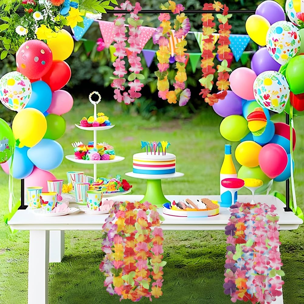 8 PCS Hawaiian Leis Garland for Luau Party Colorful Silk Tropical Flower Neck…
