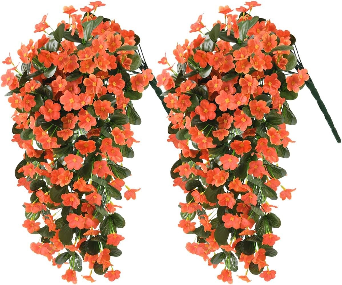 UV Resistant Faux Hanging Flowers – 2PCS Realistic Silk Vines for Outdoor Decor