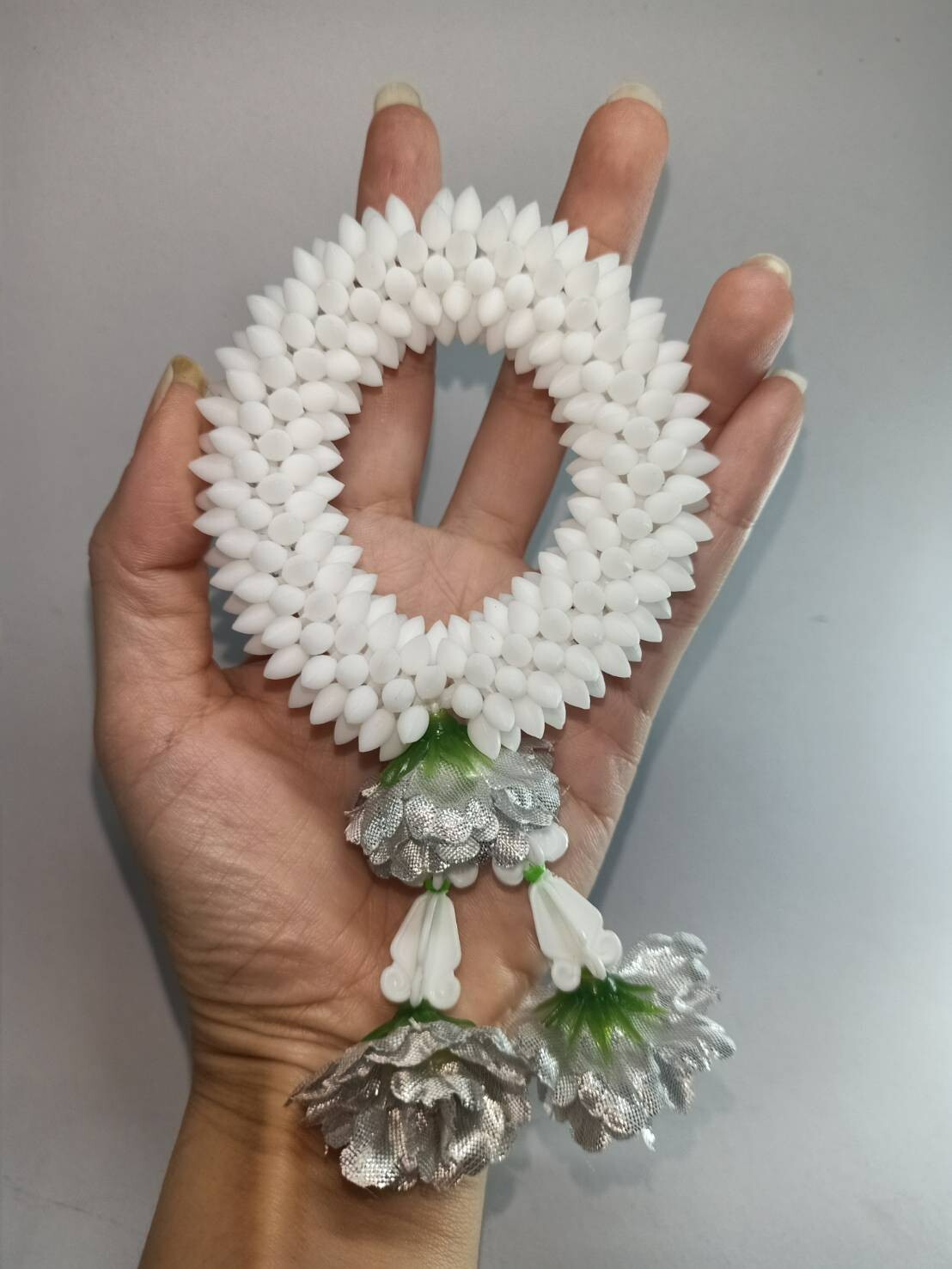 Pair Gold Silver Flower Fabric Plastic Garland Round Malai Jasmine Artificial mi