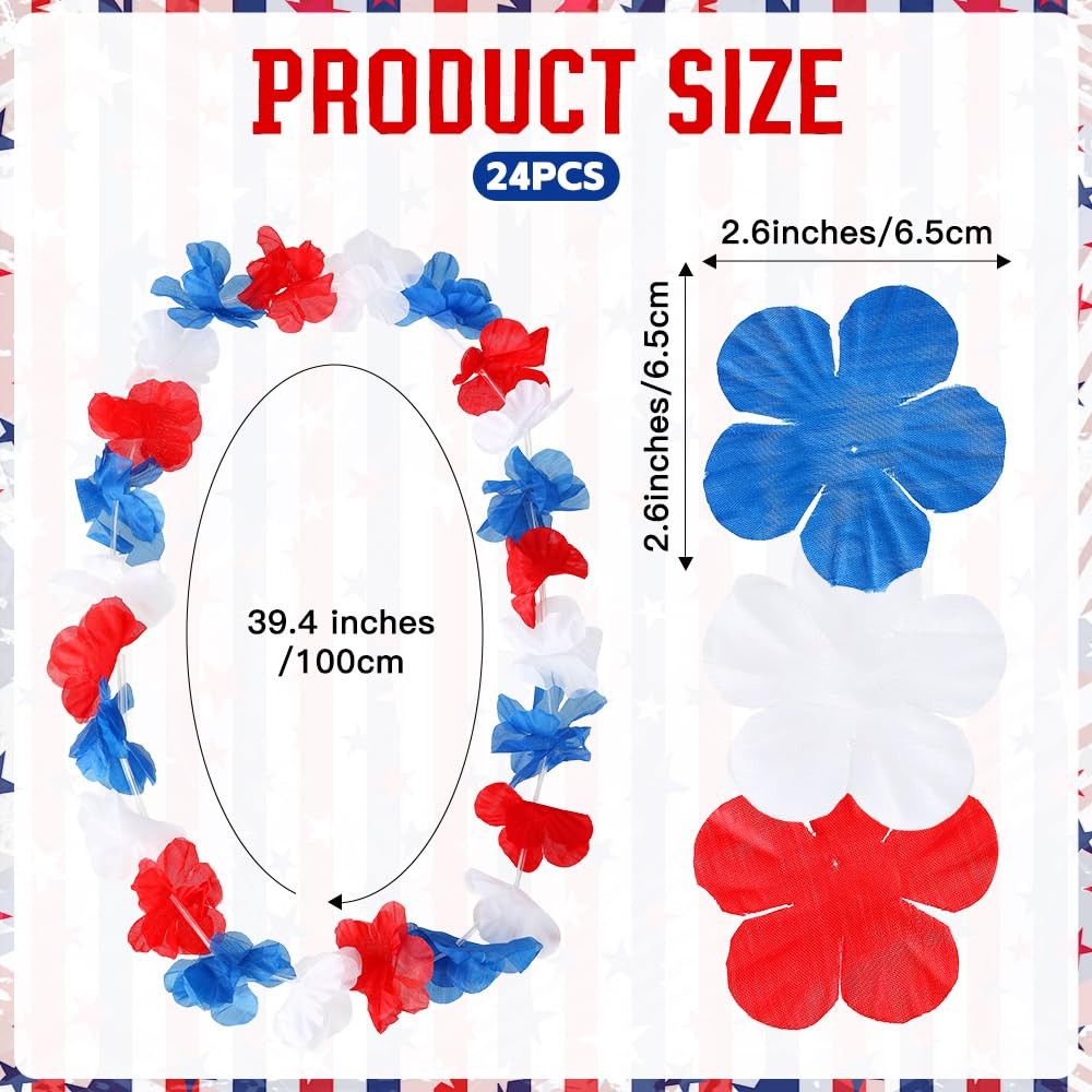 Red White and Blue Leis 24 pcs 4th of July Leis Patriotic Leis Bulk Fourth of…