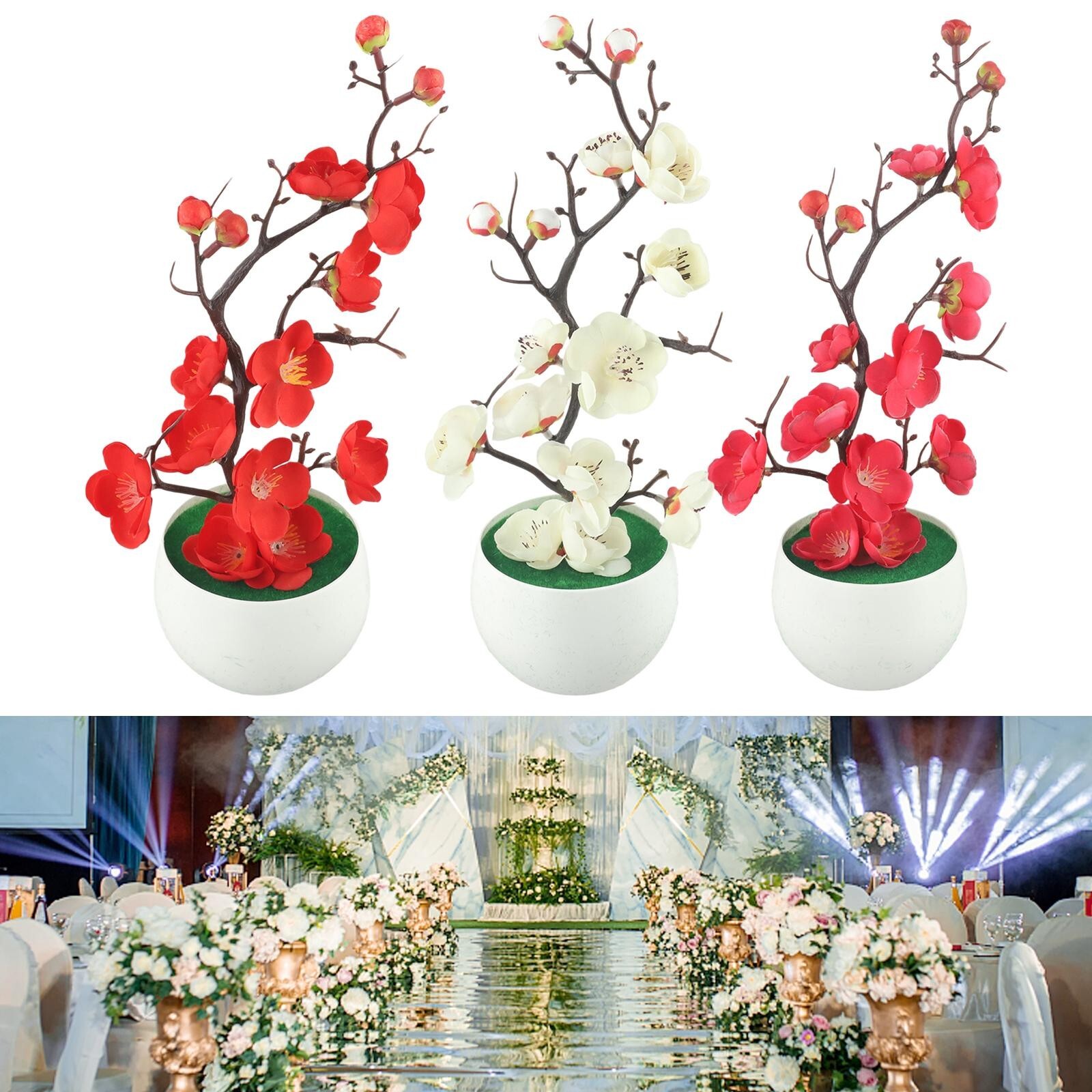 Bonsai Simulation Artificial Pot Plant Home Office Plum Blossom Decor