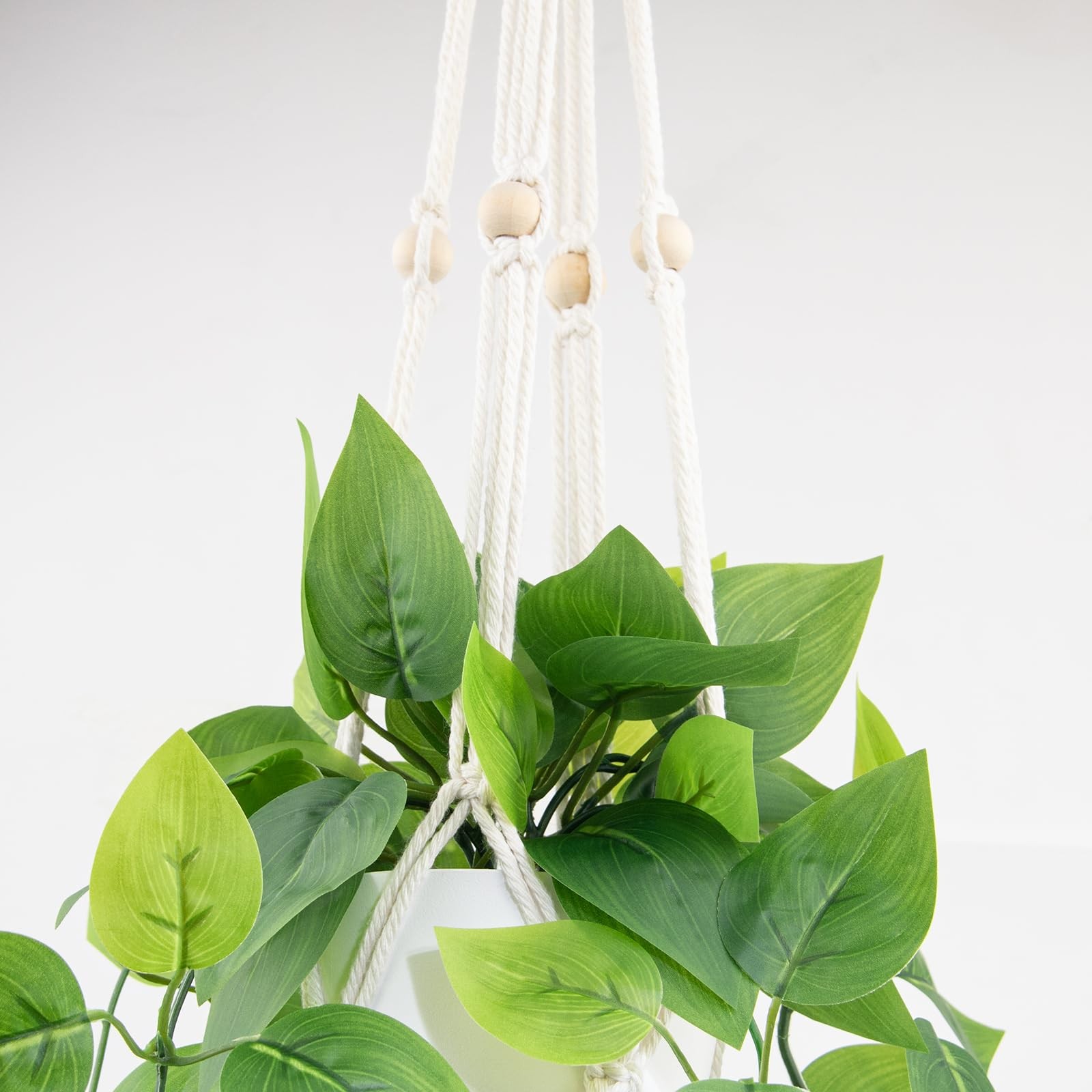 2 Pack 39 Inch Artificial Hanging Plant Kit Fake Pothos Vines White Pot