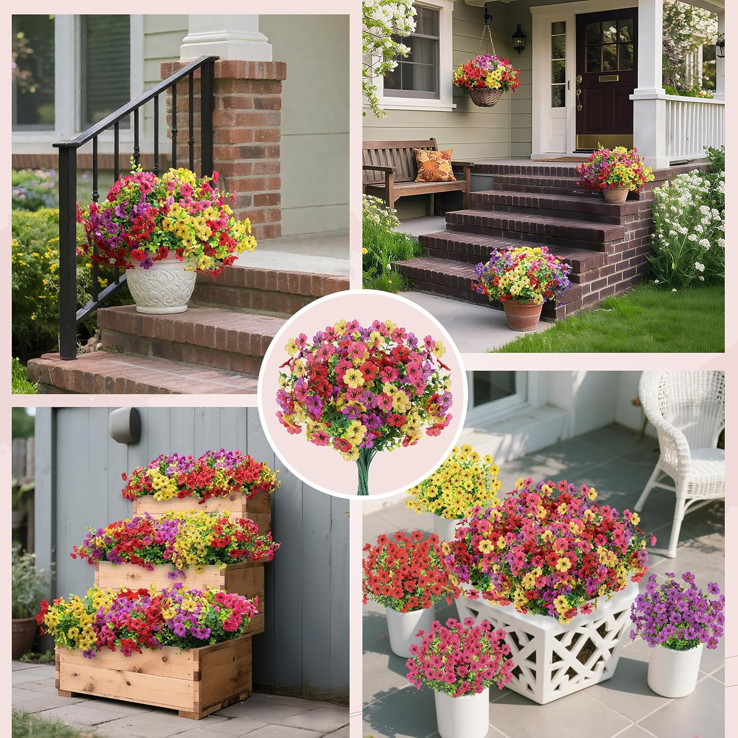 12 Bundles Artificial Flowers for Outdoors Fake Flowers Plants Spring Summer Dec