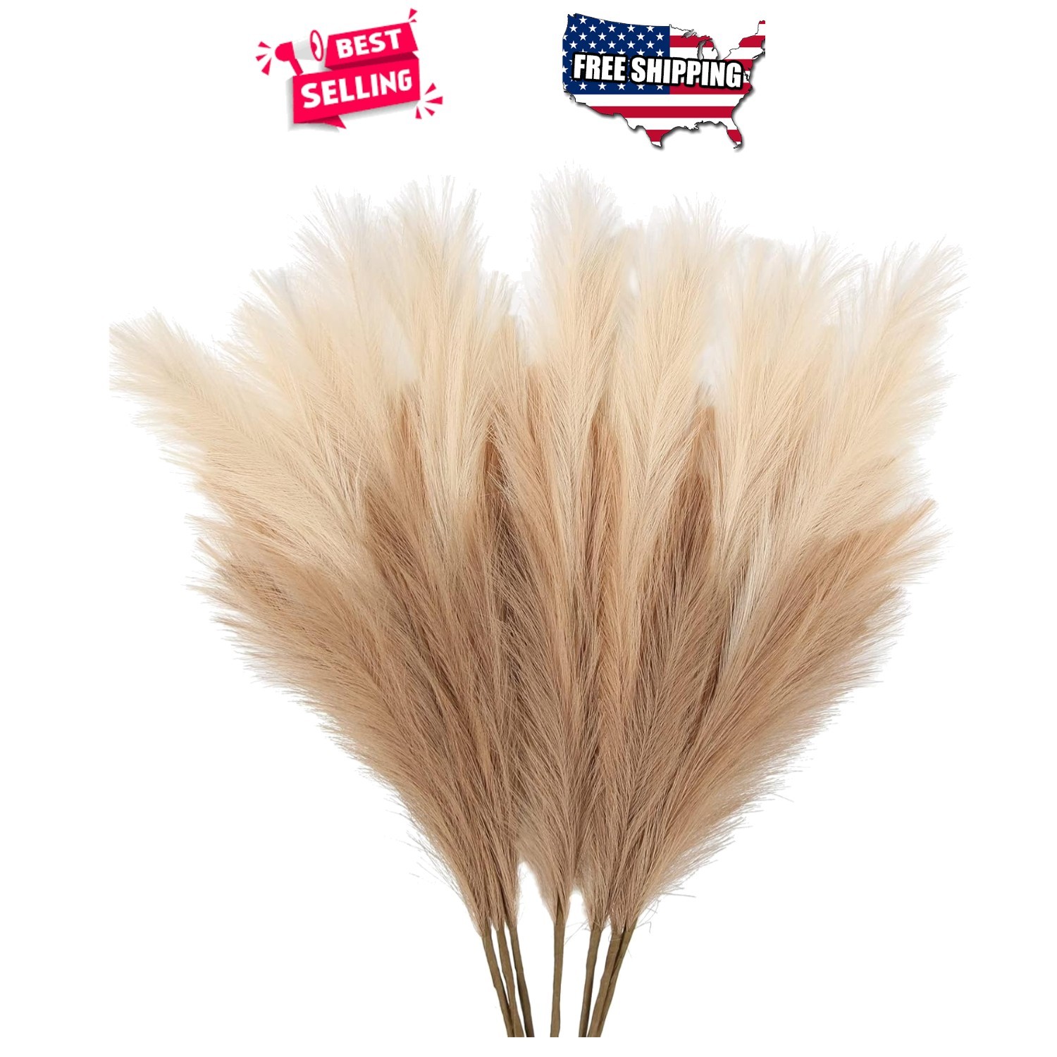 Pampas Grass 7pcs 38in Artificial Fluffy Stems Beige Coffee Brown for Vase Decor