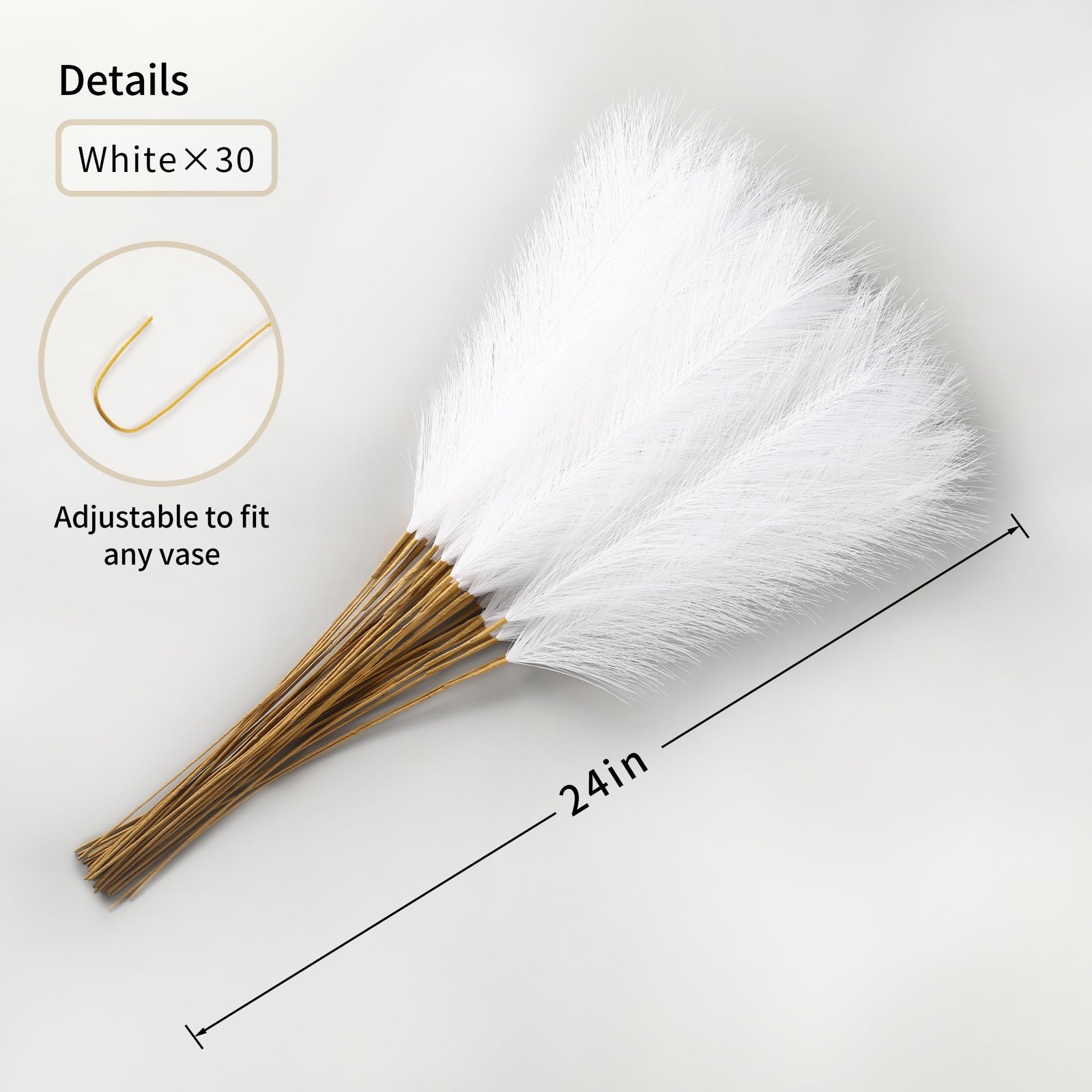 30 PCS 24 Inch White Faux Pampas Grass Decor Tall Artificial Plant Wedding