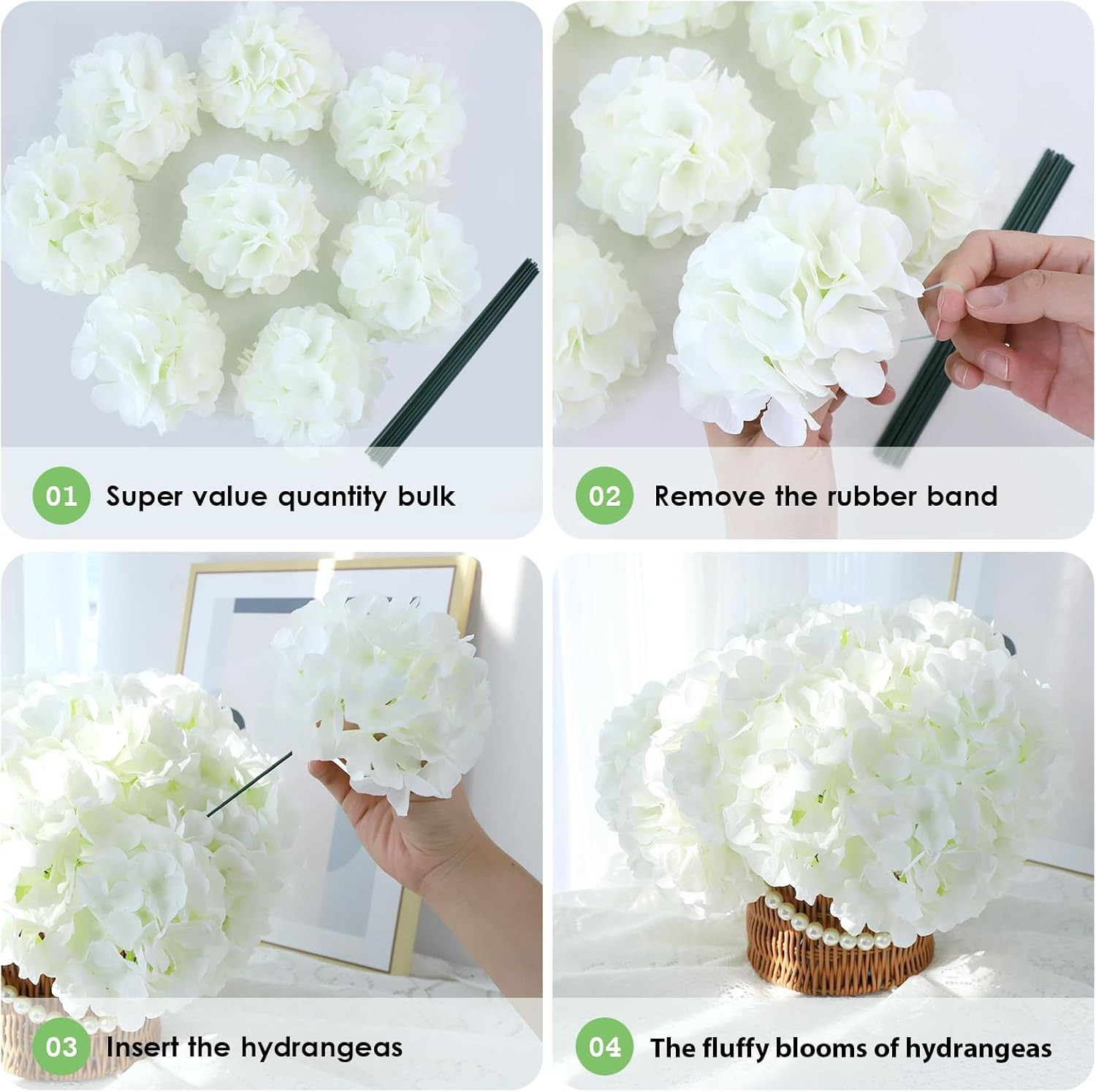 100PCS White Hydrangea Artificial Flowers for Wedding Home Decor Centerpieces