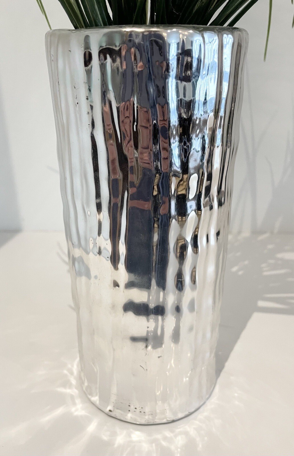 Artifical Plant with Silver Ceramic Vase – 19 3/4” tall by 16 3/4” widest part