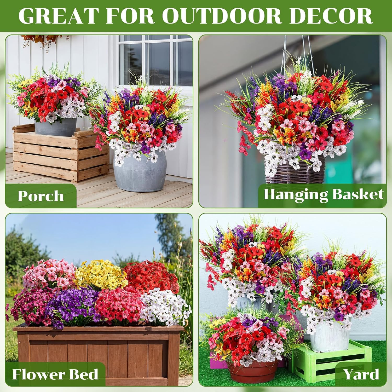 UV Resistant 48 Bundles Artificial Flowers for Indoor & Outdoor Decor