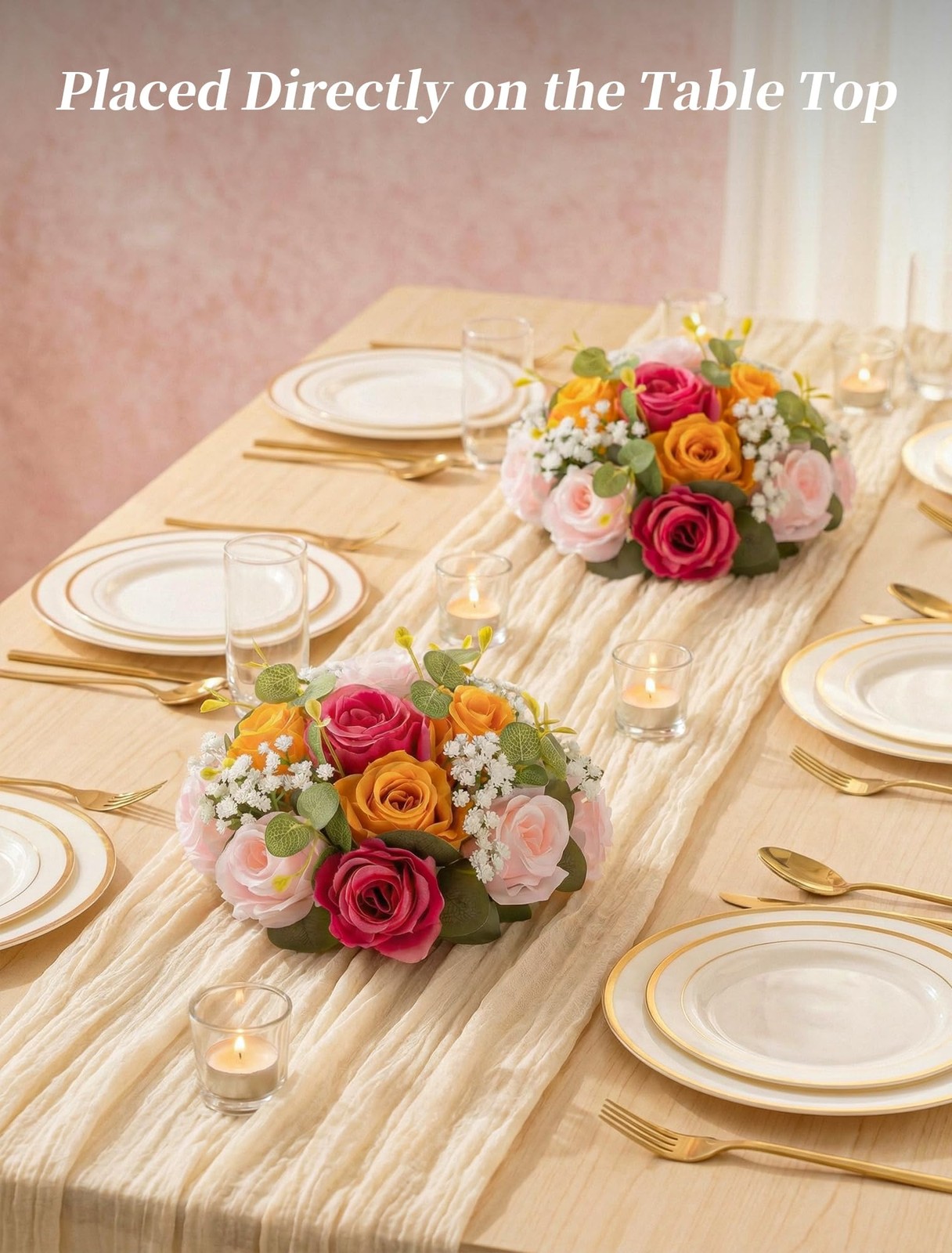 2 PCS Pink Orange Fake Flower Centerpieces Artificial Rose Balls Wedding Decor