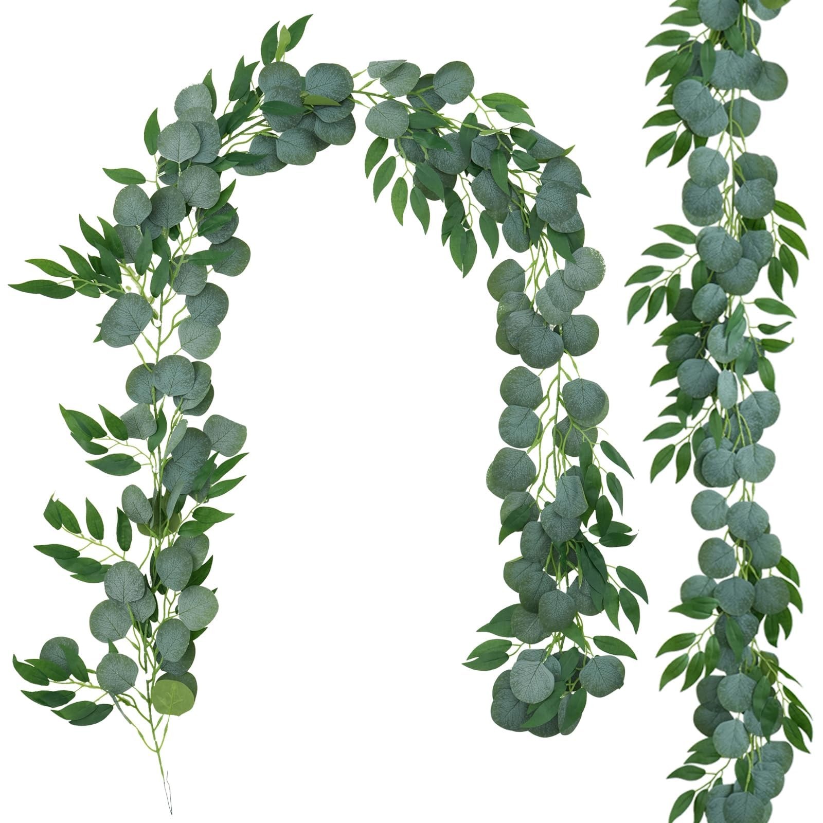 2 Pack 6.5Ft Greenery Garlands Fake Eucalyptus Vines with Willow Leaves for R…