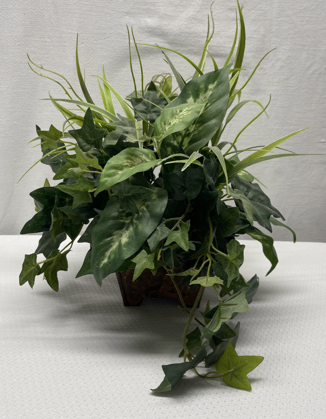 Artificial Indoor Mixed Plants Faux Copper Square Planter Pot 13″ Tall 15″ Wide