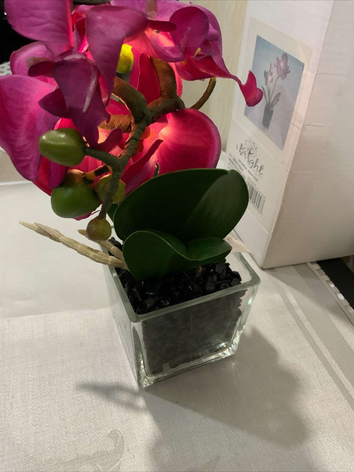 1 Pcs Glass Vase Artificial Orchid Flower Bonsai Glass-purple with led light