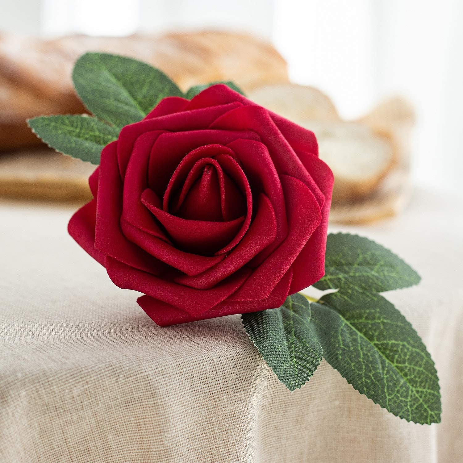 25pcs Artificial Flower Foam Rose Real Touch Roses Flower Heads with Stem for…