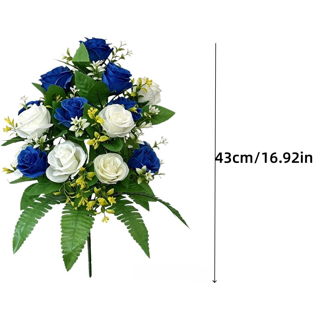 Artificial Rose Bouquets 2 Pack Blue White Green 43cm Low Maintenance Decor
