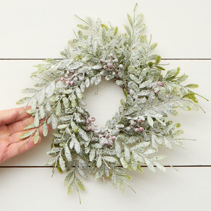 Set of 2 Artificial Frosted Fern and Berry 10″ Rings / Small Wreaths