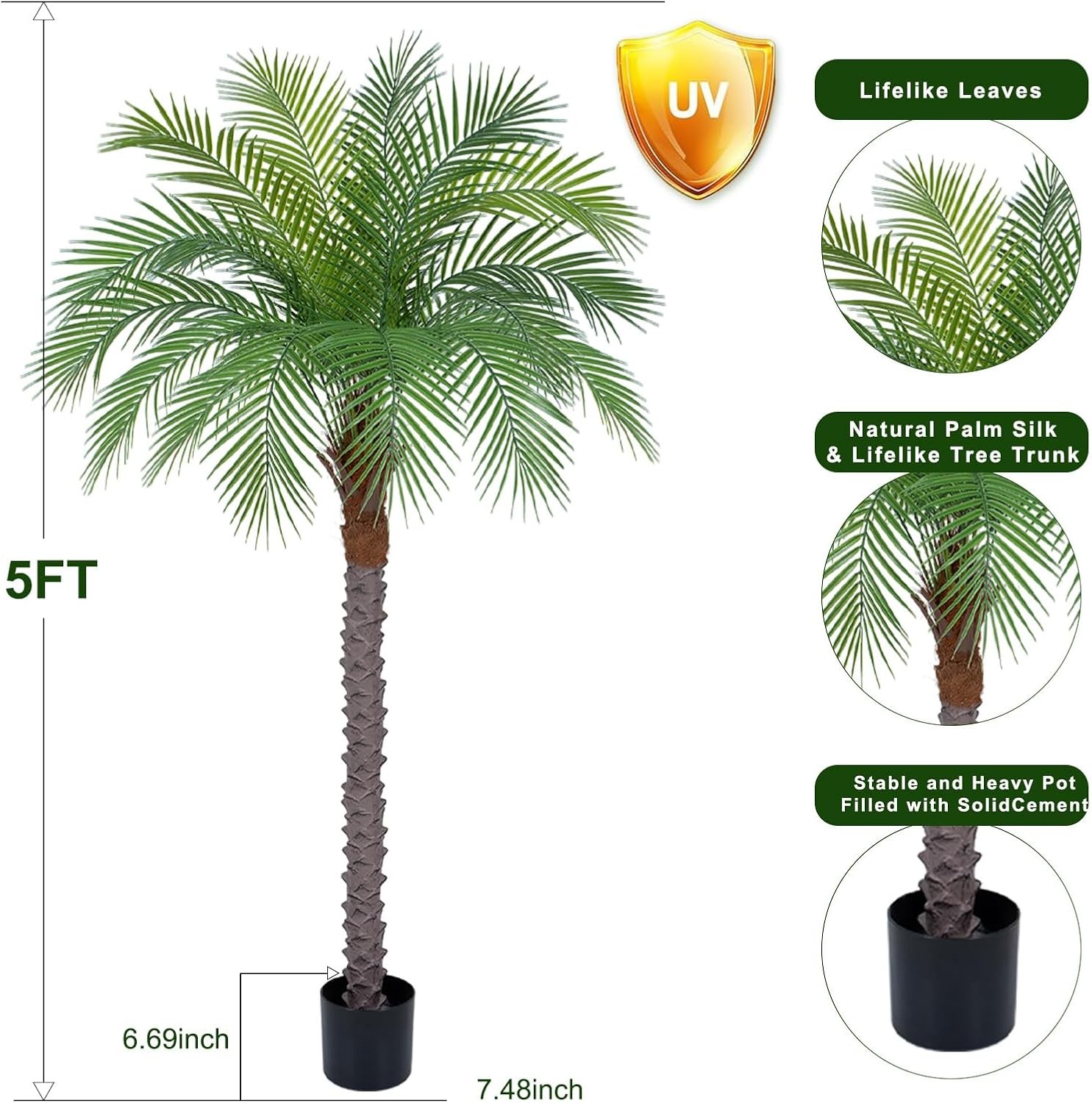 5ft Artificial Phoenix Palm Tree, Faux Coconut Silk Tropical Fake Palm Plant for