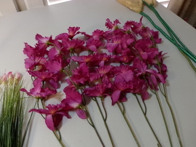 22 Long Stem Artificial Fabric Spring Flowers Assorted Colors Clusters