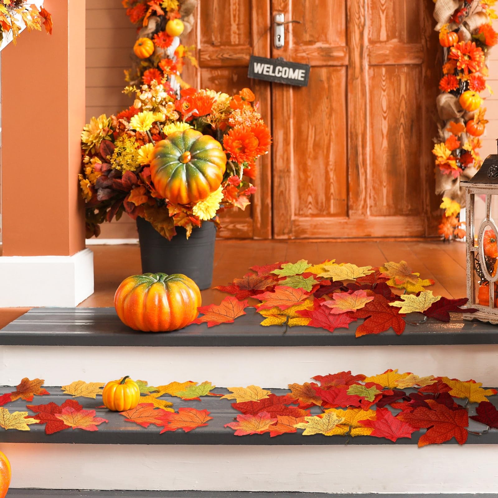 1100 Pcs Thanksgiving Artificial Maple Leaves Bulk Faux Autumn Mixed Leaf