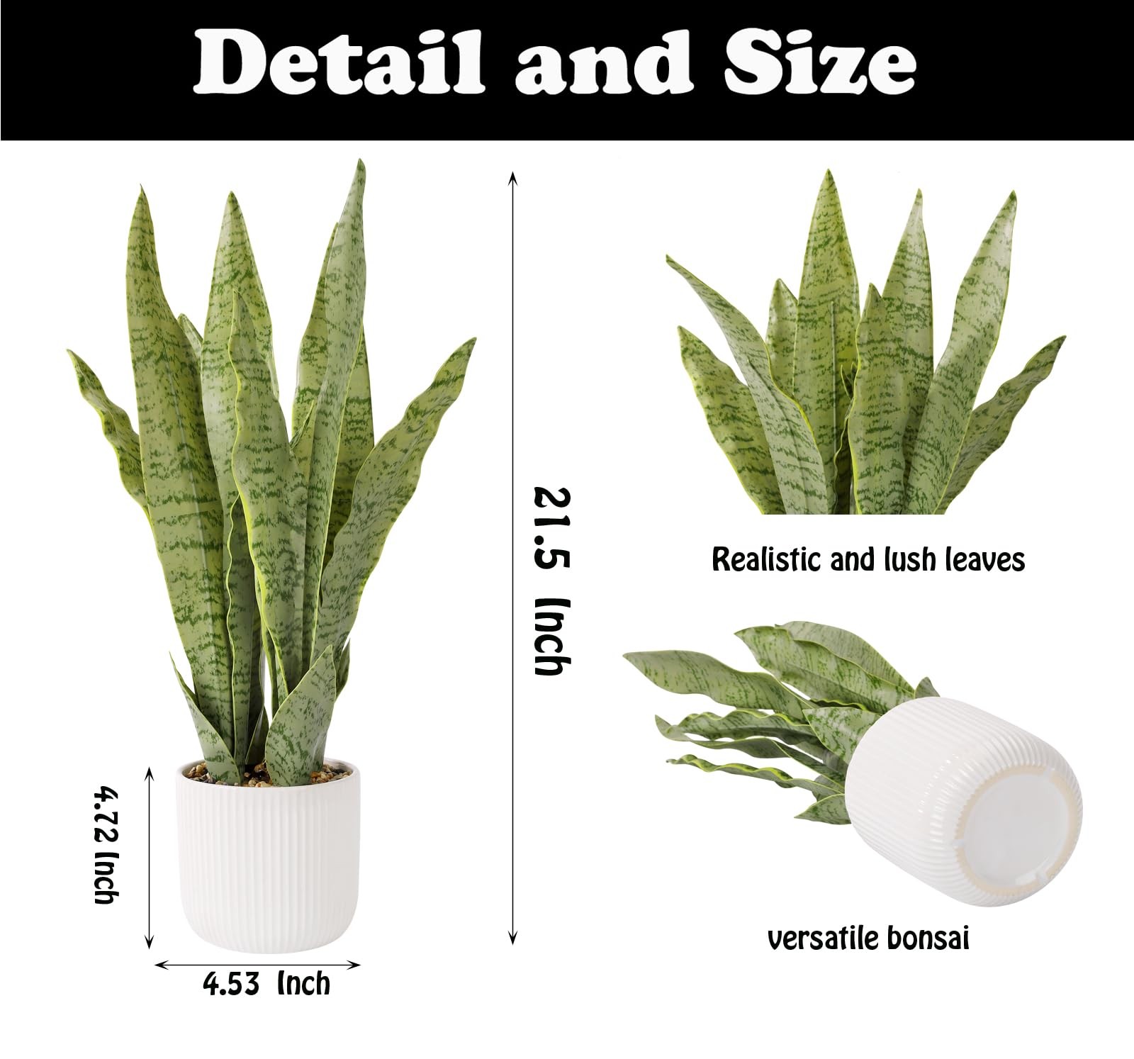 Artificial Snake Plant White Pot 21.5 Inch Fake Sansevieria Faux Greenery