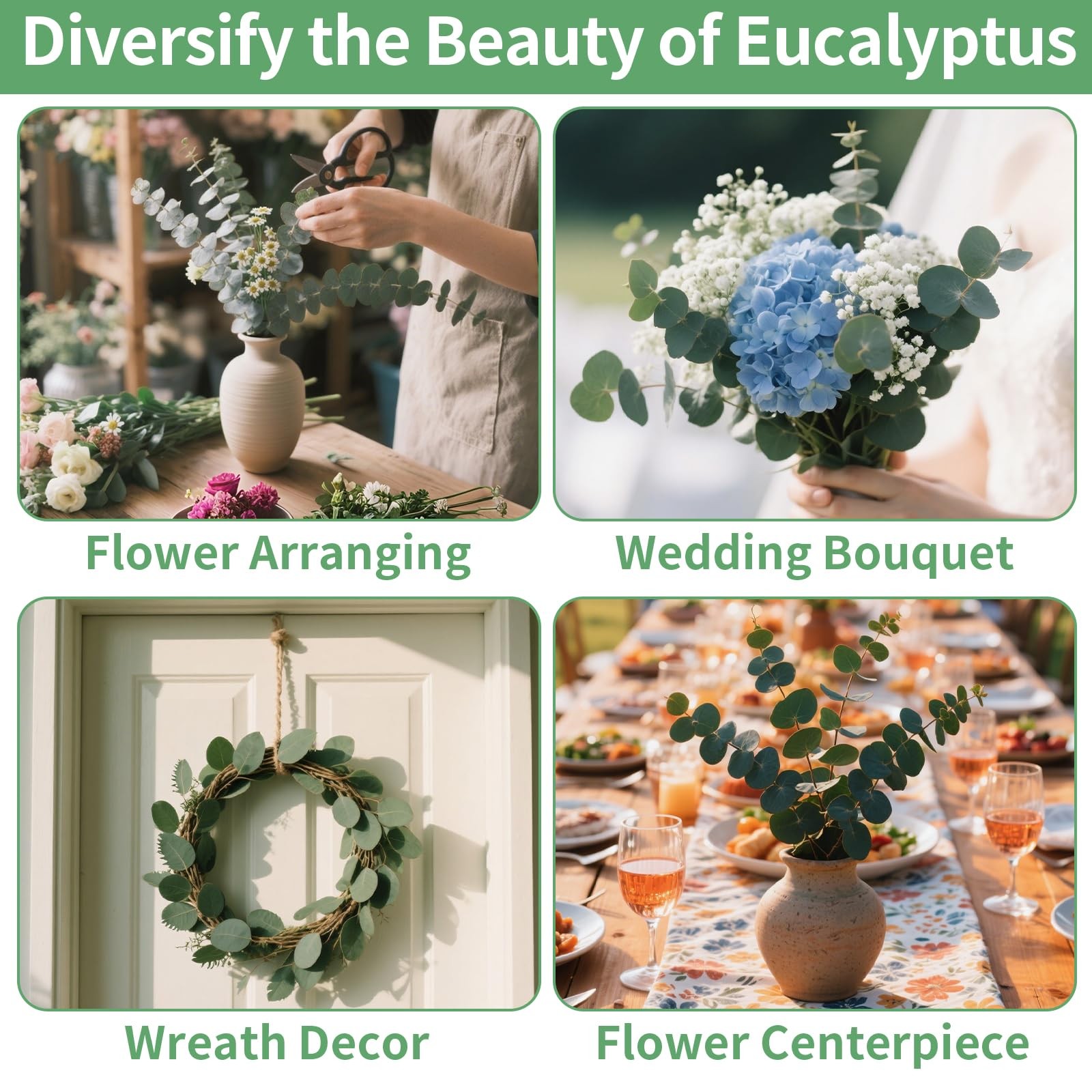 12PCS Dried Eucalyptus Bundle 17” Real Eucalyptus Stems 100% Natural Fresh Leav
