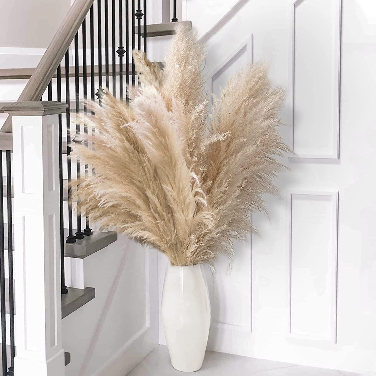 10 Stems 46″ inch Dried Pampas Grass Decor Tall, Large Pompas Grass, Boho Neu…