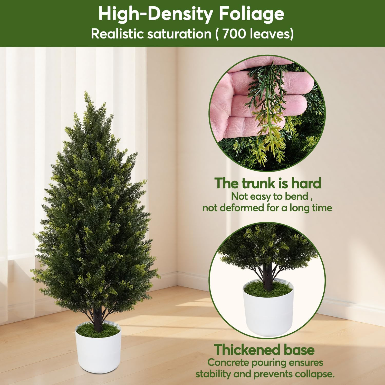 2 Pack 3Ft UV Resistant Artificial Cedar Topiary Trees for Indoor Outdoor Decor
