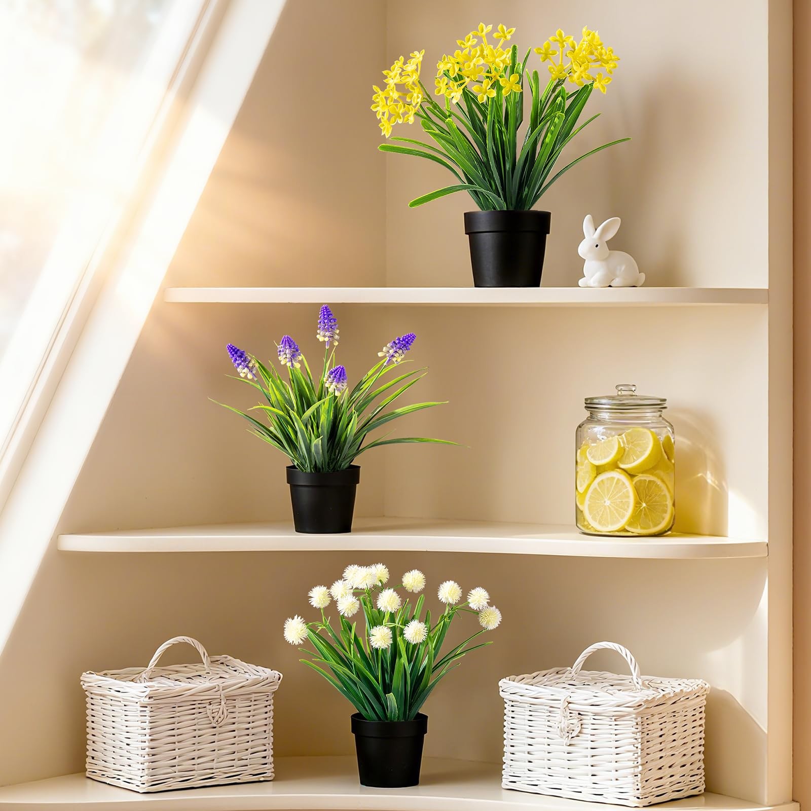 3 Pack Fake Small Plant Artificial Potted Flowers for Home Decor Fake Flower …