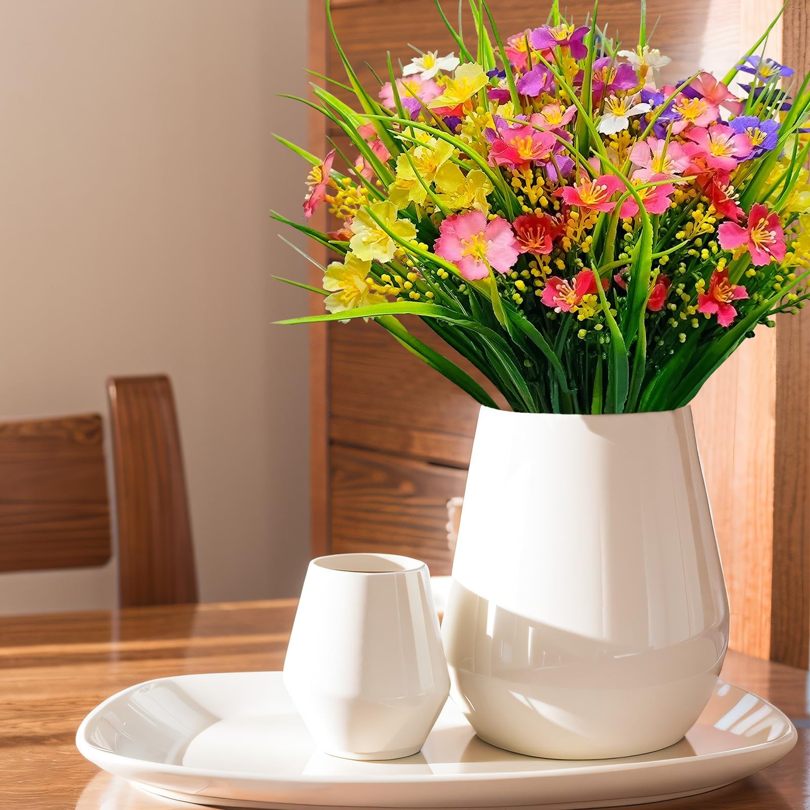12 Bundles Artificial Flowers for Outdoor: UV Resistant Faux Silk Wildflowers